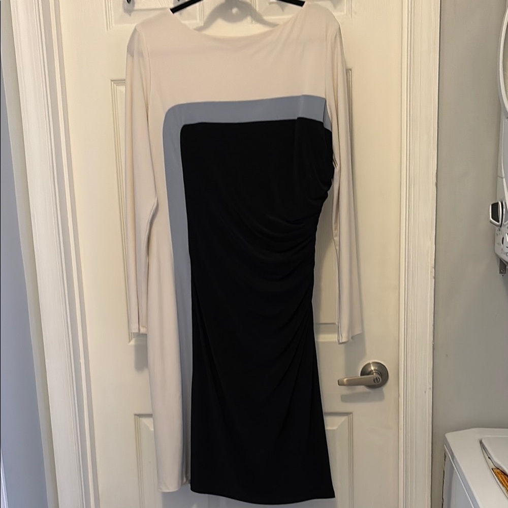Ralph Lauren Black and Cream Sheath Dress Long Sleeve Bateau